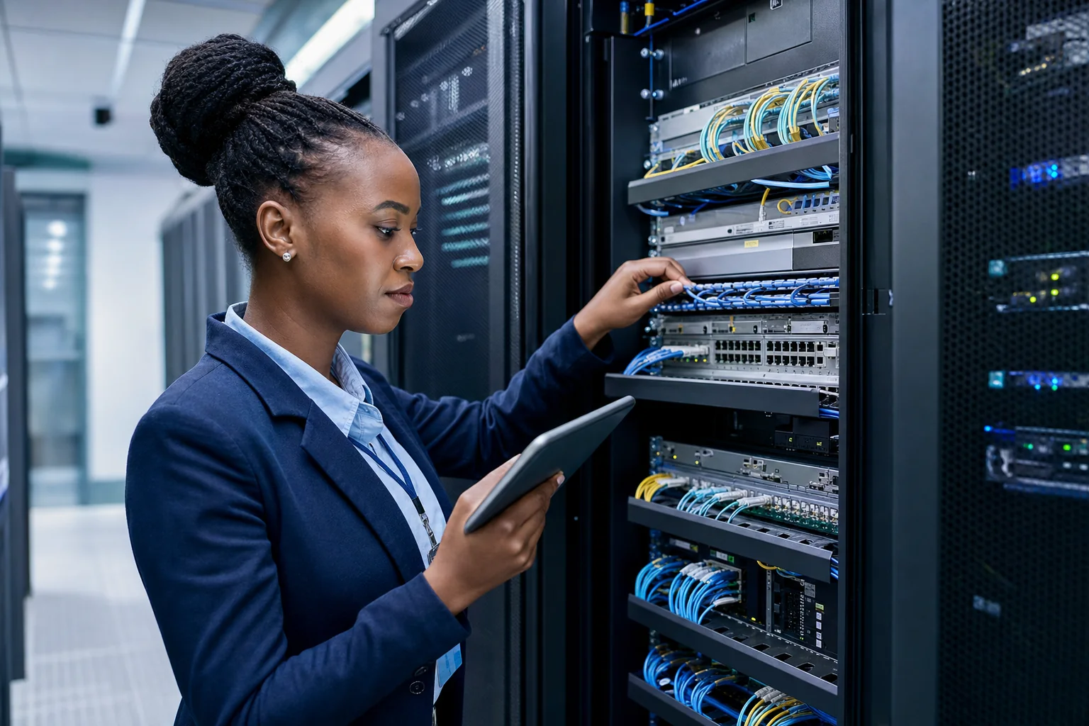 African network engineer configuring secure enterprise network infrastructure