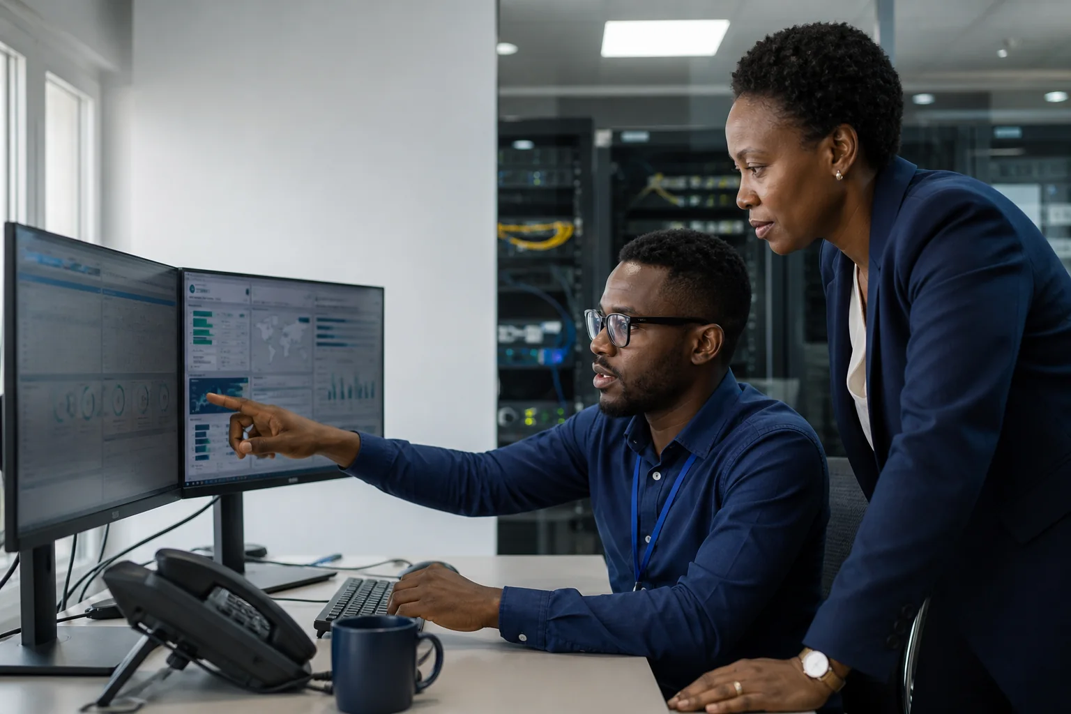 African managed IT professionals reviewing infrastructure operations
